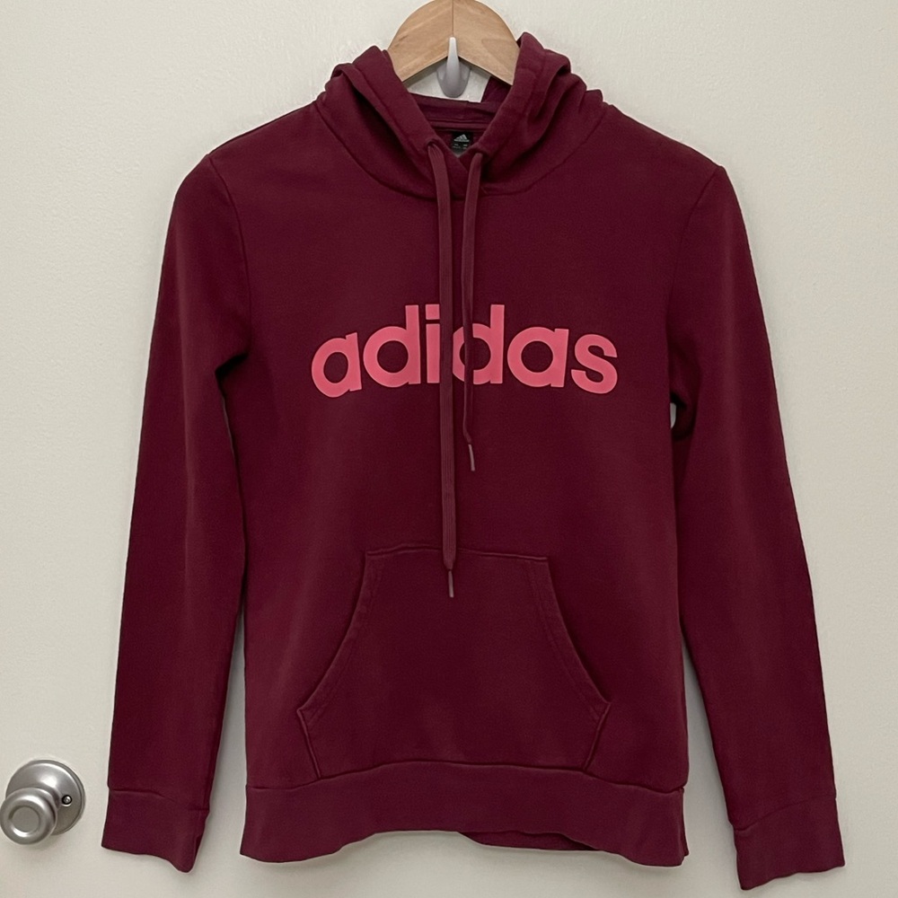 Adidas Women’s Maroon Burgundy Hoodie with Light Pink Logo size XS